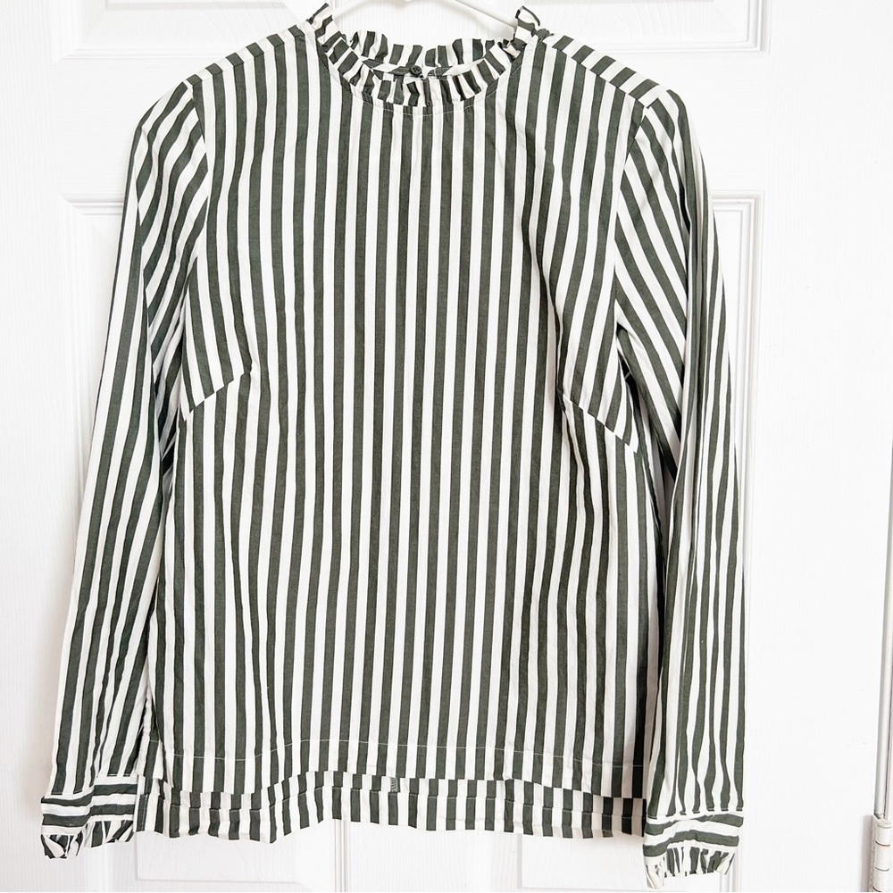 H&M | Stripped Blouse Olive Green & White